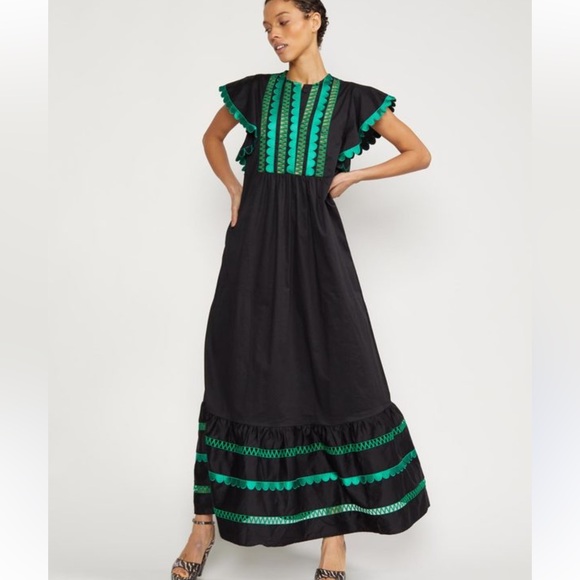 Cynthia Rowley Dresses & Skirts - Cynthia Rowley Nairobi Kaftan Maxi Dress with Green Embroidery small
